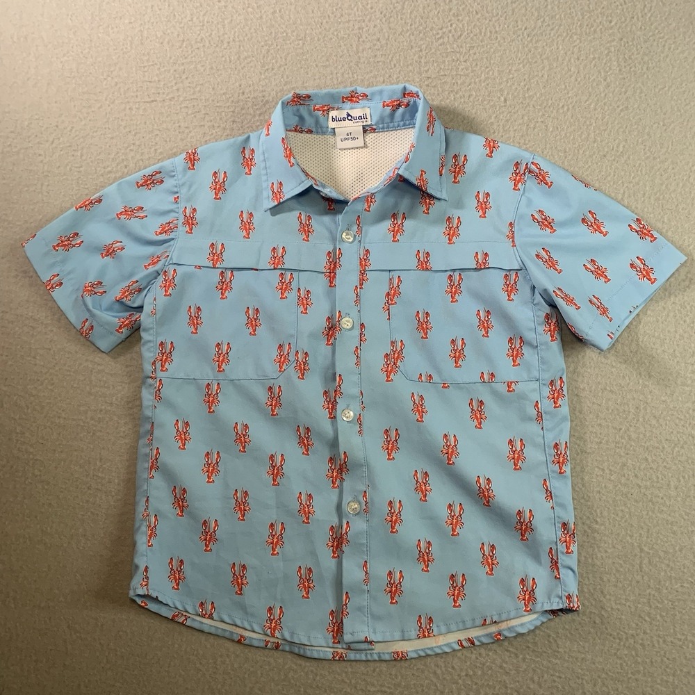 Boys Blue Quail Clothing Co Dry-Fit | Size 4T | UPF 50+ Crawfish Print